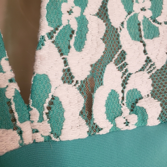 VA Va Voom Teal Mesh & Lace Nude Swmi Sheer Bodycon Dress Size Small - Picture 8 of 13